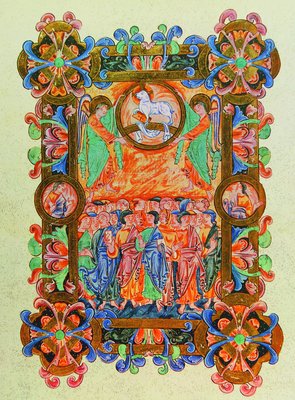 Видение отверстых небес. Миниатюра из Сакраментария Роберта Люмьежского. XI в. (Rouen. Bibl. Municip. Y. 6. Fol. 158v)