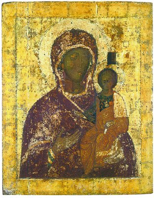 Икона Божией Матери «Одигитрия» из Успенского собора Иосифова Волоколамского мон-ря. 1485 г. Мастер Дионисий (ЦМиАР)