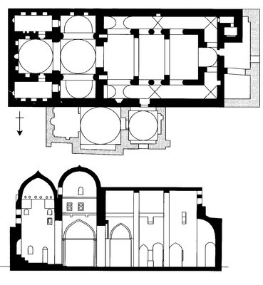 Церковь аль-Адра мон-ря Сирийцев в Вади-эн-Натрун. Между 645 и 665 гг., ок. 910 г. План и разрез