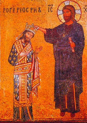 Христос коронует кор. Рожера II. Мозаика из ц. Марторана в Палермо. 1146 - 1151 гг.
