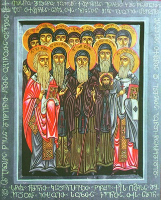 Преподобные Иоанн Зедазнийский и 12 сирийских отцов. Икона. Нач. XXI в. (Патриархия ГПЦ)