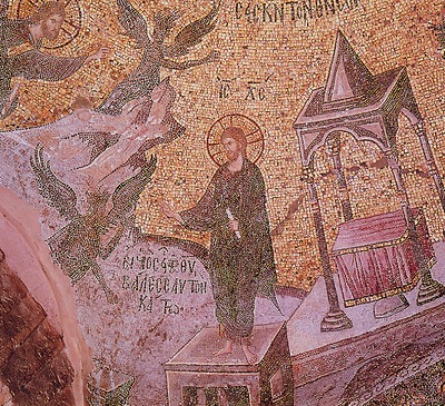 Искушение Христа. Фрагмент мозаики кафоликона мон-ря Хора (Кахрие-джами) в К-поле. Ок. 1316–1321 гг.