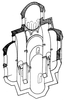 Аксонометрический разрез храма (по С. А. Маилову)