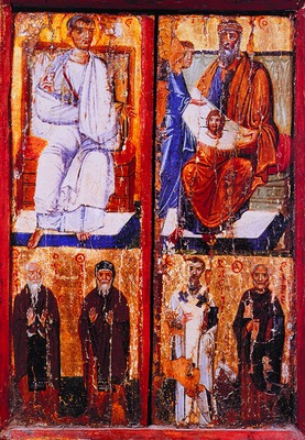 Ап. Фаддей, царь Авгарь с избранными святыми. Икона X в. (мон-рь вмц. Екатерины на Синае)