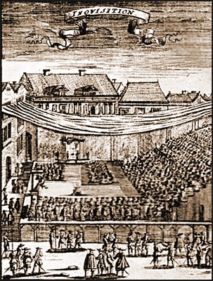 Инквизиция в Португалии. Худож. И. Д. Цуннер. Гравюра из кн. А. М. Маllet «Description de l'Univers». Frankrurt, 1685 (частное собрание, Лиссабон)