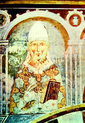 Иоанн XV, папа Римский. Роспись ц. Сан-Пьетро а Градо в Пизе. XIII в.