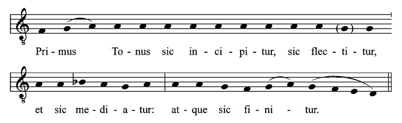 Псалмодическая формула 1-го модуса (Liber usualis missae et officii. R., 1923. P. 107)