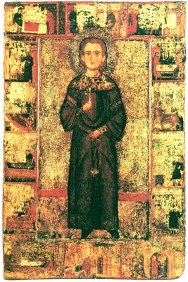 Прп. Иоанн Лампадист, с житием. Икона. XIII в. (Византийский музей мон-ря прп. Иоанна Лампадиста, Кипр)