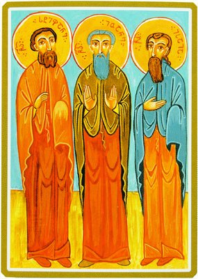 Преподобные Иоанн, Стефан и Исаия Грузины. Икона. XX в. (частное собрание)
