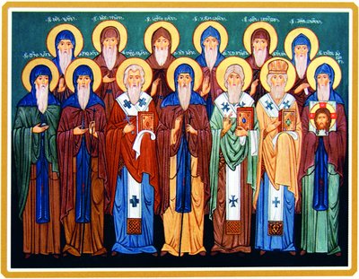 Прп. Иоанн Зедазнийский и его 12 учеников. Икона. Кон. XX в. (частное собрание)