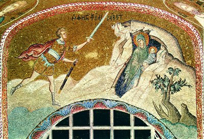 Прав. Елисавета с младенцем Иоанном спасаются от преследования. Мозаика кафоликона мон-ря Хора (Кахрие-джами) в К-поле. 1316-1321 гг.