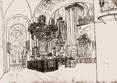 Интерьер Богоявленского собора Братского мон-ря. Рис. К. П. Мазера. 1851 г.