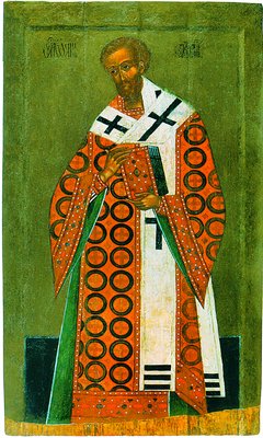 Свт. Иоанн Златоуст, архиеп. К-польский. Икона. Ок. 1523 г. (ЦМиАР)