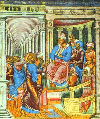 Ап. Павел перед синедрионом. Роспись ц. прор. Илии в Ярославле. 1680 г.