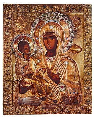 Икона Божией Матери «Троеручица». Сер. XIV в. (мон-рь Хиландар)