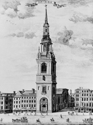Церковь Сент-Мэри-ле-Боу в Лондоне. 1670–1683 гг. Офорт С. Николса. До 1724 г. (ГЭ)