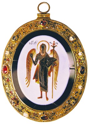 Св. Иоанн Креститель, ангел пустыни. Панагия. XVI в. (ГММК)