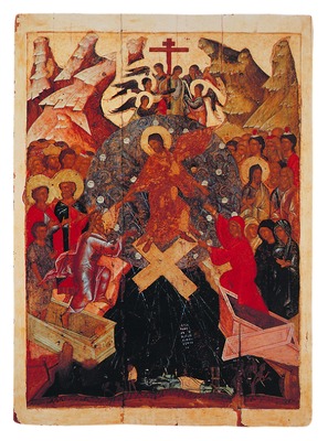 Воскресение. Сошествие во ад. Икона из Воскресенского собора в кремле в Коломне. Кон. XIV в. (ГТГ)