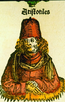Аристотель. Раскрашенная гравюра (Schedel H. Liber chronicarum. 1493)