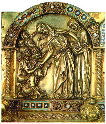 Св. Елизавета Тюрингская помогает бедным. Фрагмент реликвария св. Елизаветы. 1236-1249 гг. (ц. св. Елизаветы в Марбурге-ан-дер-Лан