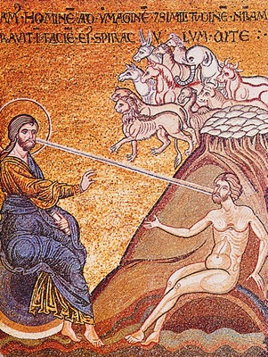 Сотворение земных зверей и человека. Мозаика собора в Монреале (Сицилия). XII в.