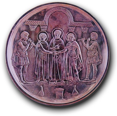 Блюдо с изображением свадьбы Давида и Мелхолы. 613–630 гг. (Кипрский музей. Никосия)