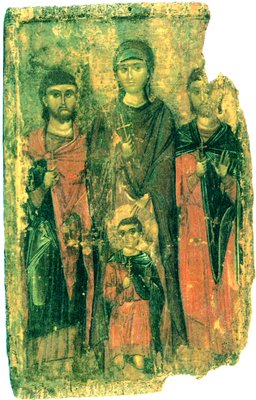 Прмц. Иерусалим с сыновьями Секендом, Секендиком и Кегором. Икона. XIV в. (Визинтийский музей, Афины)
