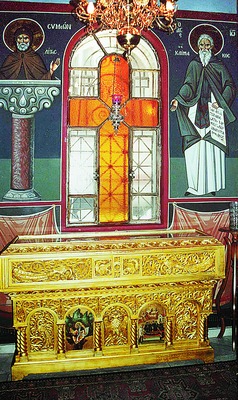 Рака с мощами прп. Давида Солунского в мон-ре прп. Феодоры Солунской в Фессалонике