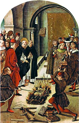 Св. Доминик и альбигойцы. Худож. П. Берругете. 1495 г. (Прадо, Мадрид)
