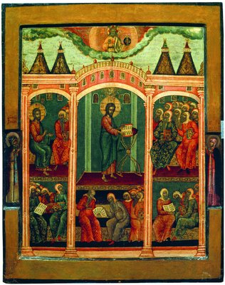 Проповедь Иисуса Христа в Назаретской синагоге. Икона. Кон. XVII в. (ГМЗК)