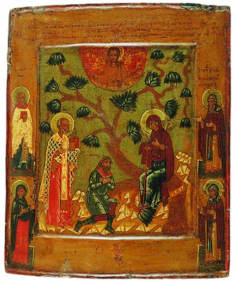 Беседная икона Божией Матери с избранными святыми на полях. Кон. XVI в. (ГИМ)