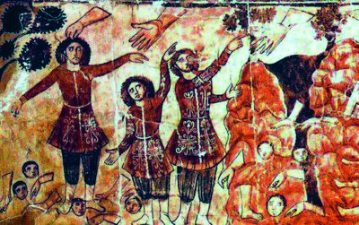 Пророчество Иезекииля о воскресении из мертвых. Роспись синагоги Дура-Европос. 250 г. (Национальный музей, Дамаск)