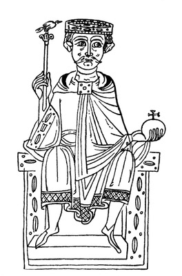 Имп. Генрих IV на троне. Миниатюра из хроники мон. Эккехарда из Ауры. XII в.