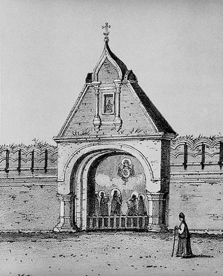 «Восточные ворота Рождествена монастыря». Литография К. Эргота. 1880 г. (РГБ)