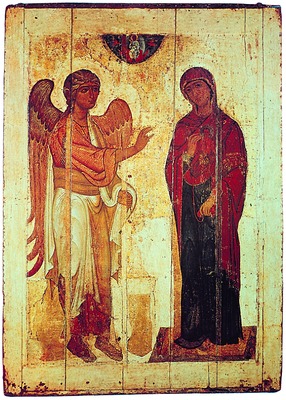 Благовещение Устюжское. Икона. XII в. (ГТГ)
