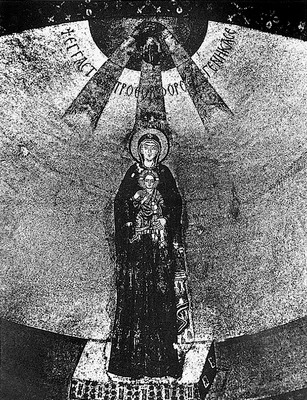 Богородица с младенцем Христом. Мозаика ц. Успения Богородицы в Никее. 787 г.