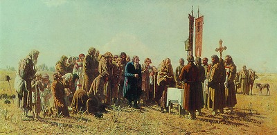 «Молебен во время засухи». Худож. Г. Г. Мясоедов. 1880 г. (ОМИИ)