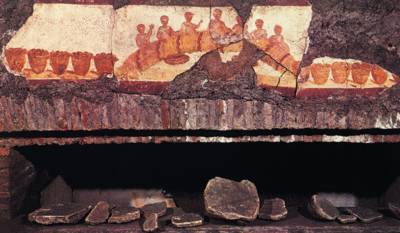 Трапеза. Роспись в катакомбах Каллиста в Риме. 1-я пол. III в.