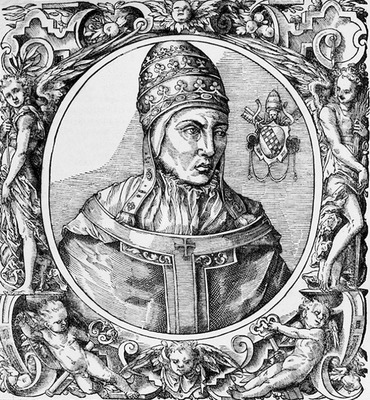 Бонифаций IX. Гравюра. 1573 г. (Panvinio O. Accuratae effigies pontificum. 1573) (РГБ)