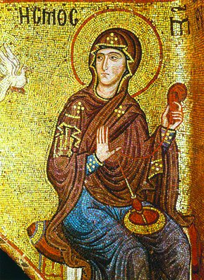 Богоматерь. Фрагмент композиции «Благовещение». Мозаика ц. Санта-Мария дель Аммиральо (Марторана) в Палермо. 1143-1148 гг.