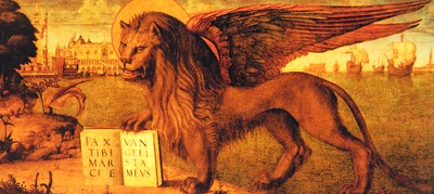 Крылатый лев — эмблема Венеции. 2-я пол. XV — нач. XVI в. Худож. В. Карпаччо (Дворец дожей)